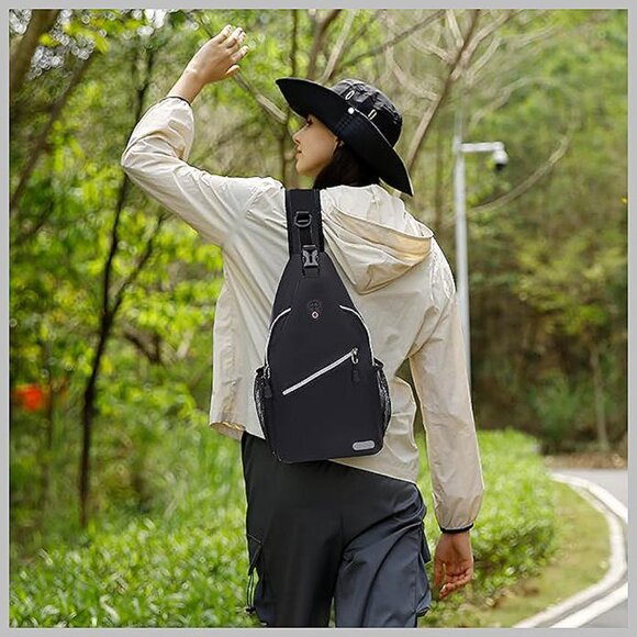 Sling Backpack, Multipurpose Crossbody Shoulder Bag Travel Hiking Black - Picture 9 of 9